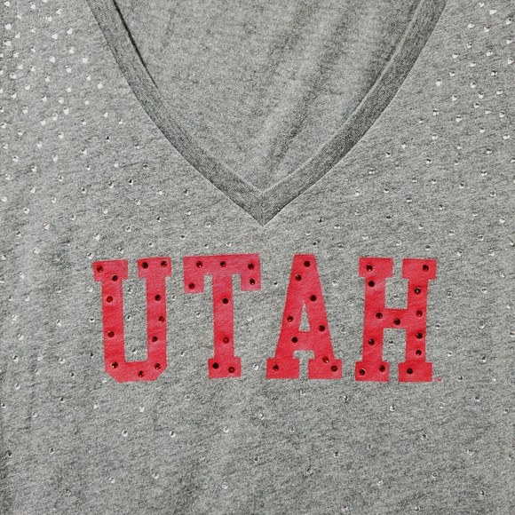 Victoria Secret Pink Blouse Top Sequins Bling Gray Red Utah Logo Womens Large - Picture 3 of 12
